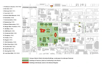 Map of University of Arizona historic district and buildings